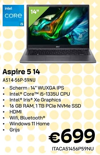 Promoties Acer aspire 5 14 a514-56p-59nu - Acer - Geldig van 01/04/2024 tot 30/04/2024 bij Compudeals
