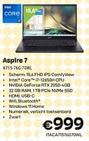 Promoties Acer aspire 7 a715-76g-70wl - Acer - Geldig van 01/04/2024 tot 30/04/2024 bij Compudeals