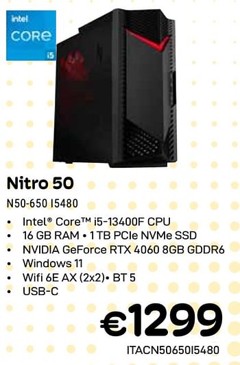 Promotions Acer nitro 50 n50-650 i5480 - Acer - Valide de 01/04/2024 à 30/04/2024 chez Compudeals