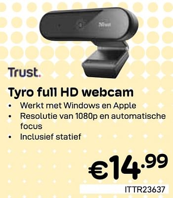Promotions Trust tyro full hd webcam - Trust - Valide de 01/04/2024 à 30/04/2024 chez Compudeals