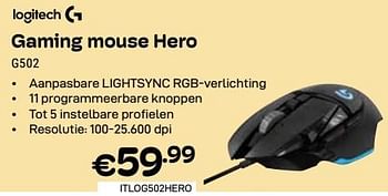 Promotions Gaming mouse hero g502 - Logitech - Valide de 01/04/2024 à 30/04/2024 chez Compudeals