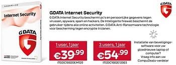 Promotions Gdata internet security 1 user, 1 jaar - G Data - Valide de 01/04/2024 à 30/04/2024 chez Compudeals