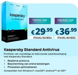Kaspersky standard antivirus 1 device, 1 jaar