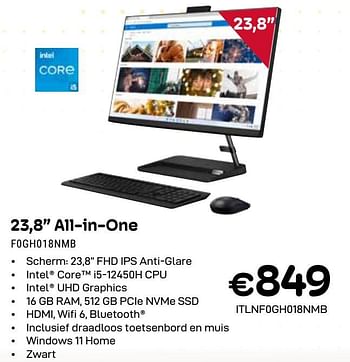 Promotions Lenovo 23,8`` all-in-one f0gh018nmb - Lenovo - Valide de 01/04/2024 à 30/04/2024 chez Compudeals