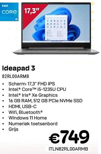 Promotions Lenovo ideapad 3 82rl00armb - Lenovo - Valide de 01/04/2024 à 30/04/2024 chez Compudeals