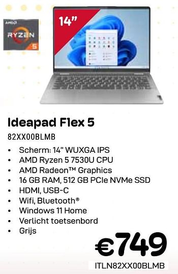 Promotions Lenovo ideapad flex 5 82xx00blmb - Lenovo - Valide de 01/04/2024 à 30/04/2024 chez Compudeals