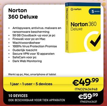 Promotions Norton 360 deluxe - Norton - Valide de 01/04/2024 à 30/04/2024 chez Compudeals