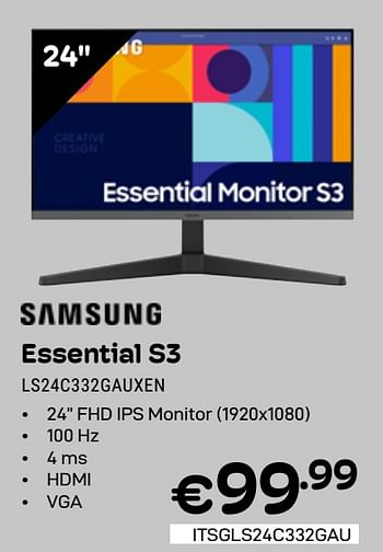 Promotions Samsung essential s3 ls24c332gauxen - Samsung - Valide de 01/04/2024 à 30/04/2024 chez Compudeals