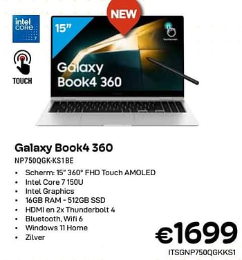 Promotions Samsung galaxy book4 360 np750qgk-ks1be - Samsung - Valide de 01/04/2024 à 30/04/2024 chez Compudeals
