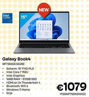 Promoties Samsung galaxy book4 np750xgk-kg2be - Samsung - Geldig van 01/04/2024 tot 30/04/2024 bij Compudeals