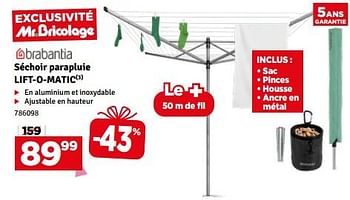 Promoties Séchoir parapluie lift o matic - Brabantia - Geldig van 02/04/2024 tot 21/04/2024 bij Mr. Bricolage