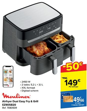 Promoties Moulinex airfryer dual easy fry + grill ez905b20 - Moulinex - Geldig van 03/04/2024 tot 15/04/2024 bij Carrefour