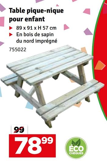 Promoties Table pique nique pour enfant - Huismerk - Mr. Bricolage - Geldig van 02/04/2024 tot 21/04/2024 bij Mr. Bricolage