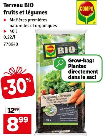 Promoties Terreau bio fruits et légumes - Compo - Geldig van 02/04/2024 tot 21/04/2024 bij Mr. Bricolage