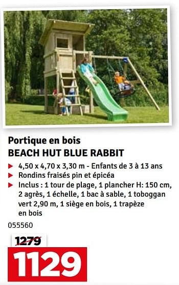 Promoties Portique en bois beach hut blue rabbit - BNB Wood - Geldig van 02/04/2024 tot 21/04/2024 bij Mr. Bricolage