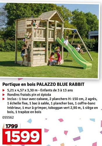 Promoties Portique en bois palazzo blue rabbit - BNB Wood - Geldig van 02/04/2024 tot 21/04/2024 bij Mr. Bricolage