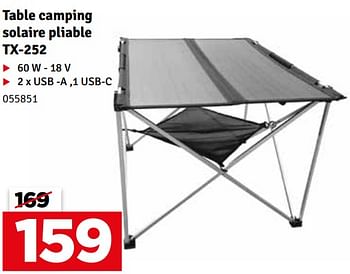 Promotions Table camping solaire pliable tx-252 - Produit maison - Mr. Bricolage - Valide de 02/04/2024 à 21/04/2024 chez Mr. Bricolage