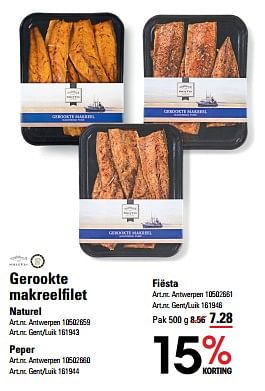 Promotions Gerookte makreelfilet naturel - Smit Vis - Valide de 04/04/2024 à 22/04/2024 chez Sligro