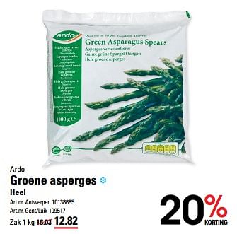 Promoties Groene asperges heel - Ardo - Geldig van 04/04/2024 tot 22/04/2024 bij Sligro