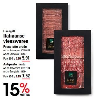Promotions Italiaanse vleeswaren prosciutto crudo - Fumagalli - Valide de 04/04/2024 à 22/04/2024 chez Sligro