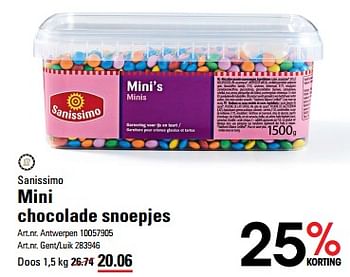 Promoties Mini chocolade snoepjes - sanissimo - Geldig van 04/04/2024 tot 22/04/2024 bij Sligro