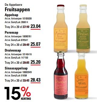 Promotions Fruitsappen appelsap - De Appelaere - Valide de 04/04/2024 à 22/04/2024 chez Sligro