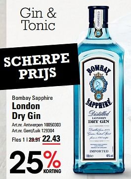 Promotions London dry gin - Bombay Sapphire - Valide de 04/04/2024 à 22/04/2024 chez Sligro
