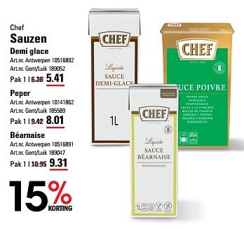 Promotions Sauzen demi glace - Chef - Valide de 04/04/2024 à 22/04/2024 chez Sligro