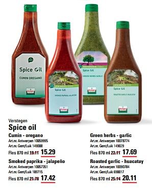 Promotions Spice oil cumin oregano - Verstegen - Valide de 04/04/2024 à 22/04/2024 chez Sligro