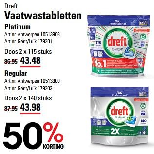 Promotions Vaatwastabletten platinum - Dreft - Valide de 04/04/2024 à 22/04/2024 chez Sligro