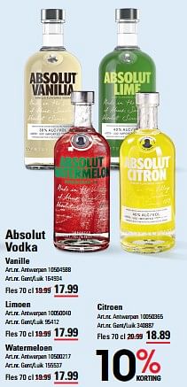 Promotions Vodka vanille - Absolut - Valide de 04/04/2024 à 22/04/2024 chez Sligro