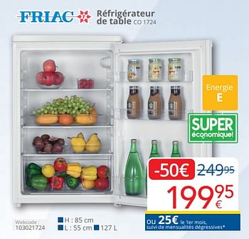 Promoties Friac réfrigérateur de table co 1724 - Friac - Geldig van 01/04/2024 tot 30/04/2024 bij Eldi