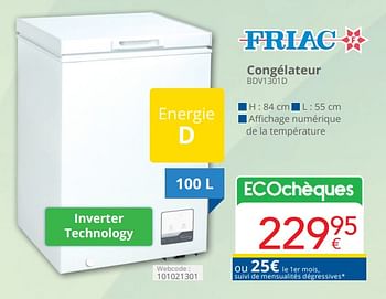 Promoties Friac congélateur bdv1301d - Friac - Geldig van 01/04/2024 tot 30/04/2024 bij Eldi