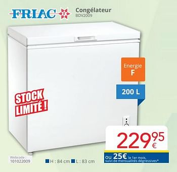 Promoties Friac congélateur bdv2009 - Friac - Geldig van 01/04/2024 tot 30/04/2024 bij Eldi