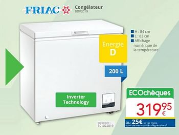 Promoties Friac congélateur bdv2019 - Friac - Geldig van 01/04/2024 tot 30/04/2024 bij Eldi
