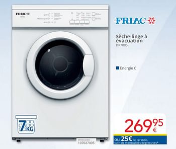 Promotions Friac sèche-linge à évacuation dk7005 - Friac - Valide de 01/04/2024 à 30/04/2024 chez Eldi