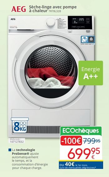 Promoties Aeg sèche-linge avec pompe à chaleur tr78l32b - AEG - Geldig van 01/04/2024 tot 30/04/2024 bij Eldi