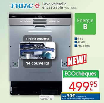 Promoties Friac lave-vaisselle encastrable ivw3110lix - Friac - Geldig van 01/04/2024 tot 30/04/2024 bij Eldi
