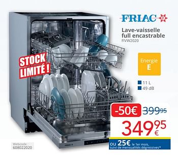 Promoties Friac lave-vaisselle full encastrable fivw2020 - Friac - Geldig van 01/04/2024 tot 30/04/2024 bij Eldi