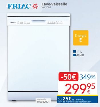Promoties Friac lave-vaisselle vw2004 - Friac - Geldig van 01/04/2024 tot 30/04/2024 bij Eldi