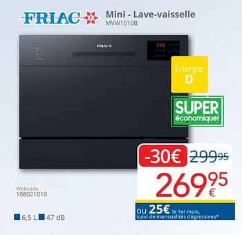 Promotions Friac mini - lave-vaisselle mvw1010b - Friac - Valide de 01/04/2024 à 30/04/2024 chez Eldi