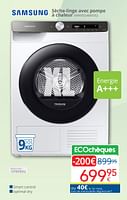 Promotions Samsung sèche-linge avec pompe à chaleur dv90t5240at-s2 - Samsung - Valide de 01/04/2024 à 30/04/2024 chez Eldi