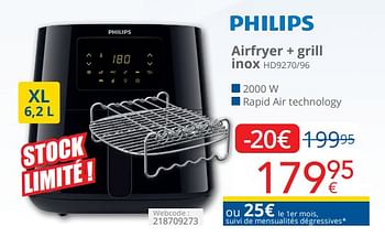 Promotions Philips airfryer + grill inox hd9270-96 - Philips - Valide de 01/04/2024 à 30/04/2024 chez Eldi