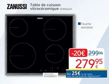 Promoties Zanussi table de cuisson vitrocéramique zhrn642x - Zanussi - Geldig van 01/04/2024 tot 30/04/2024 bij Eldi