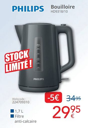 Promotions Philips bouilloire hd9318-10 - Philips - Valide de 01/04/2024 à 30/04/2024 chez Eldi