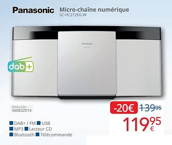 Promoties Panasonic micro-chaîne numérique sc-hc212eg-w - Panasonic - Geldig van 01/04/2024 tot 30/04/2024 bij Eldi
