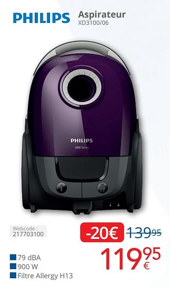 Promotions Philips aspirateur xd3100-06 - Philips - Valide de 01/04/2024 à 30/04/2024 chez Eldi