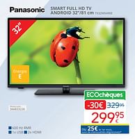 Promotions Panasonic smart full hd tv android 32’’-81 cm tx32mx490e - Panasonic - Valide de 01/04/2024 à 30/04/2024 chez Eldi