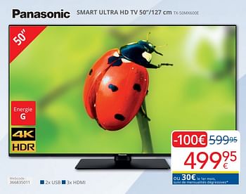 Promoties Panasonic smart ultra hd tv 50’’-127 cm tx-50mx600e - Panasonic - Geldig van 01/04/2024 tot 30/04/2024 bij Eldi