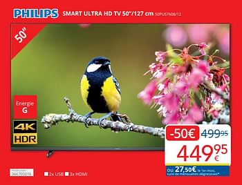 Promotions Philips smart ultra hd tv 50’’-127 cm 50pus7608-12 - Philips - Valide de 01/04/2024 à 30/04/2024 chez Eldi